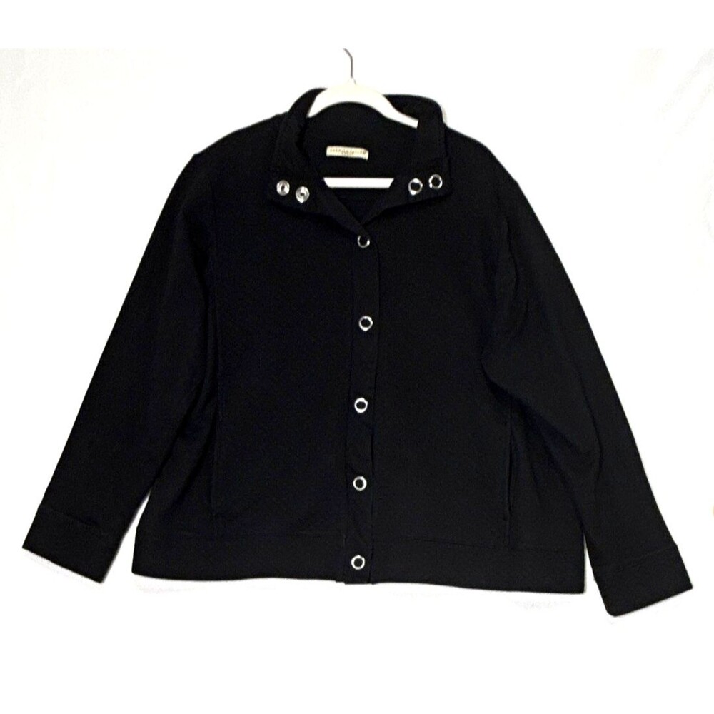 Vintage Carolyn Taylor Plus 1X Black Cotton Blend Button Front Jacket Cardigan